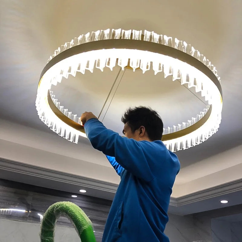 DecorBites™ Crystal Chandelier LED Ring Lamp for Dining Living Room & Bedroom
