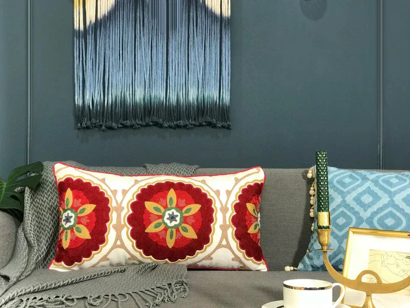 DecorBites™ Embroidered Floral Ethnic Tassels Pillow Cover 30x60cm