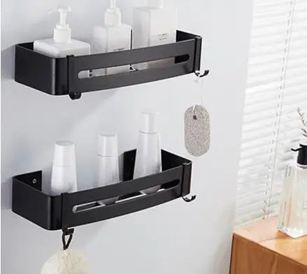 DecorBites™ Black Aluminum Wall Mounted Bathroom Corner Shelf for Bath and Kitchen Storage