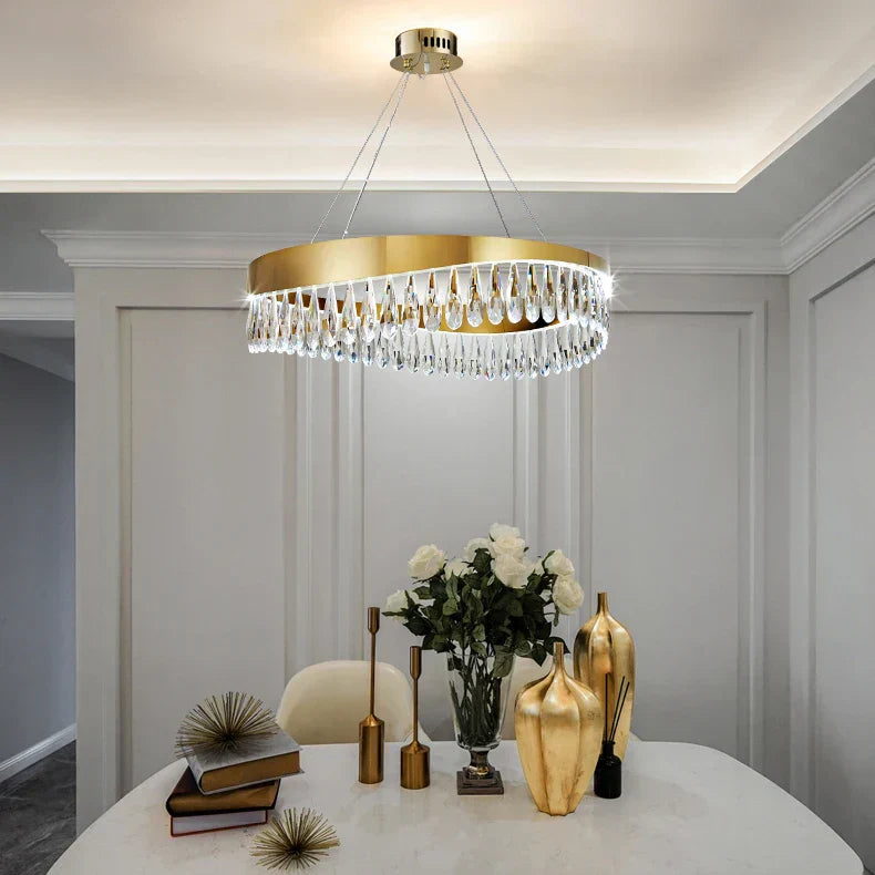 DecorBites™ ثريا ذهبية كريستالية من الفولاذ المقاوم للصدأ لغرفة الطعام