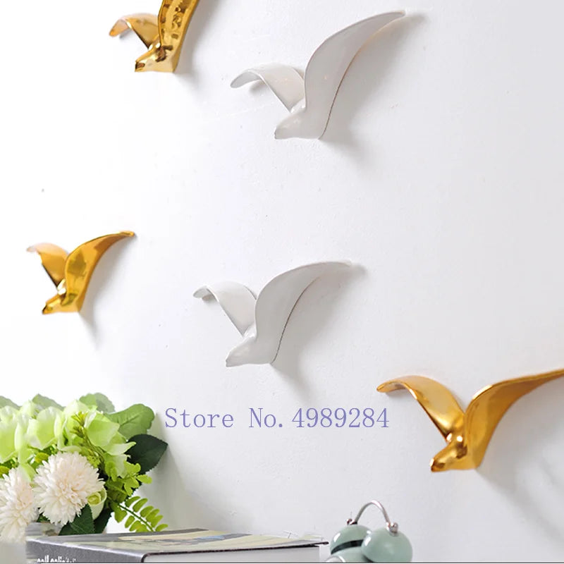 ديكور جداري على شكل طيور من السيراميك من DecorBites™ - طائر النورس الذهبي، أوزة برية، ديكور منزلي عصري