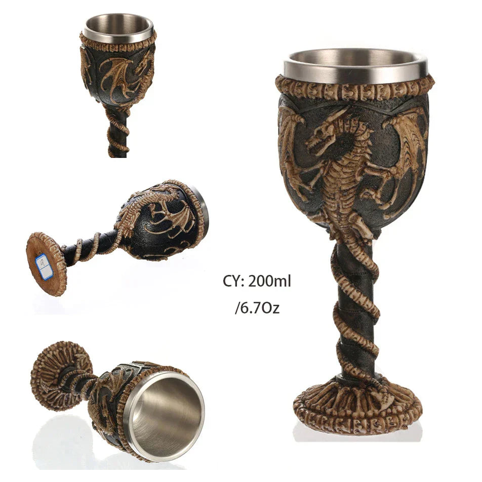 DecorBites™ Dragon Skull Goblet: Gothic Resin Stainless Steel Wine Glass for Cocktail Bar Party