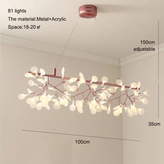 DecorBites™ Heracleum Chandeliers: Modern Black/Rose Gold Round Firefly Lamp Branch Design