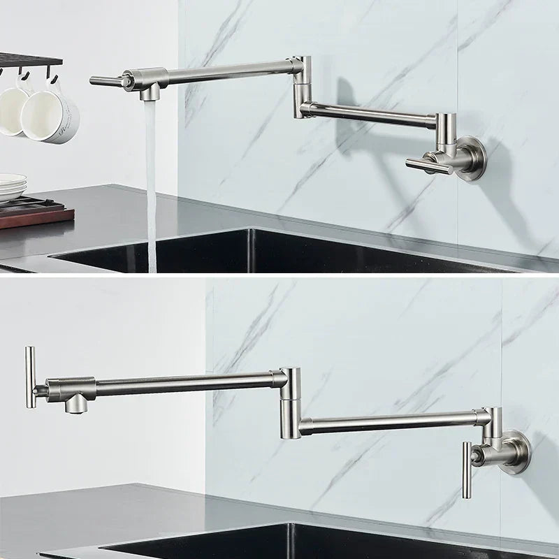 DecorBites™ Double Joint Spout Brass Kitchen Faucet, Single Hole Two Handle Swing Arm