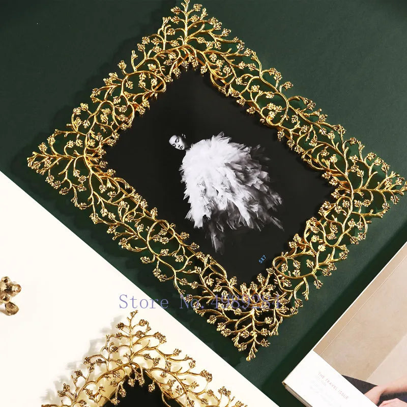 DecorBites™ Golden Leaves Metal Photo Frame: Modern Home Decor & Picture Display