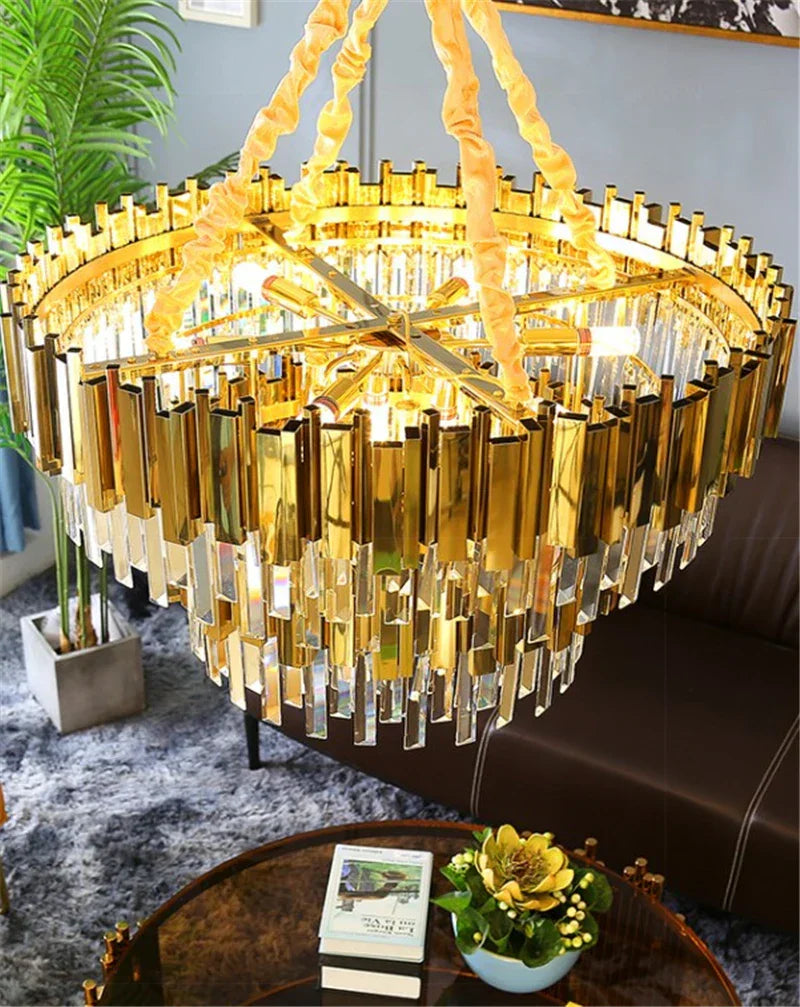 ثريا كريستال K9 ذهبية من الفولاذ المقاوم للصدأ من DecorBites™ لإضاءة غرفة الطعام الأنيقة
