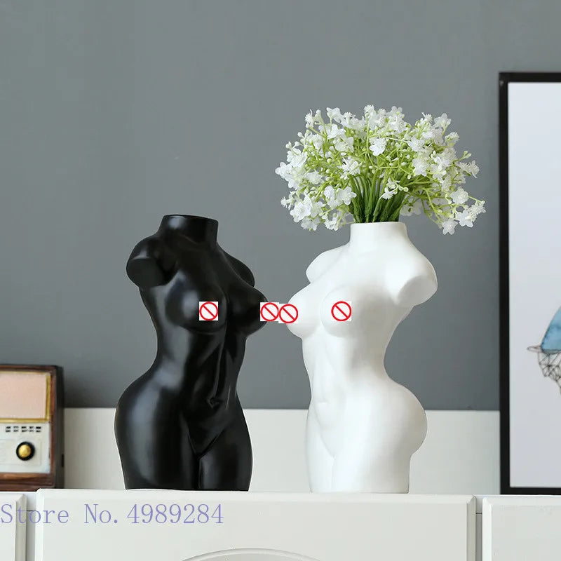 DecorBites™ Abstract Nude Female Ceramic Vase Black White Home Decor Ornament