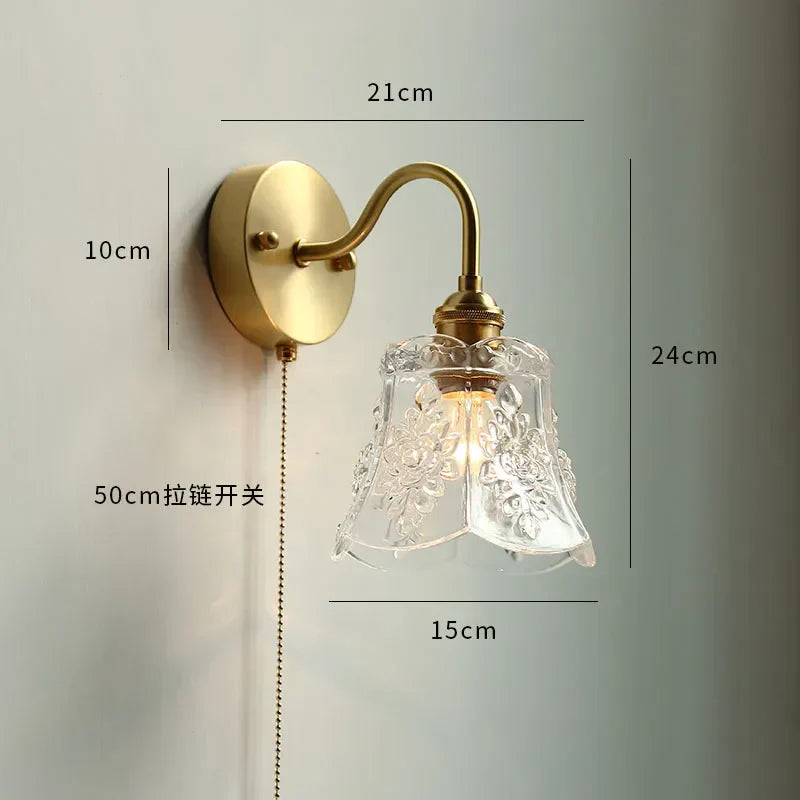 DecorBites™ Copper Wall Sconce Glass Nordic Wall Lamp LED Pull Chain Switch