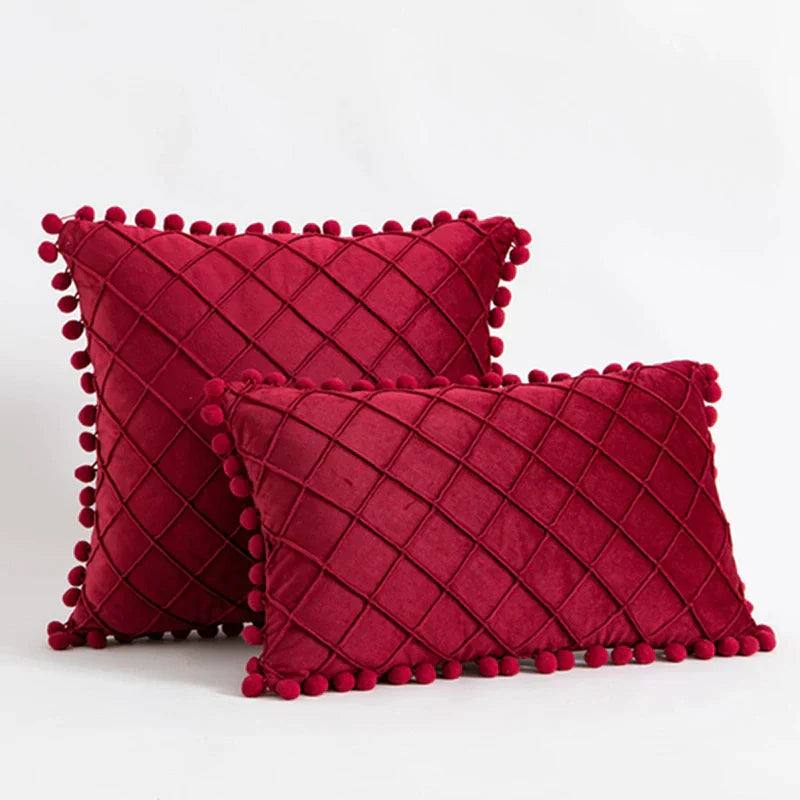 DecorBites™ Corduroy Striped Pompom Pillowcase for Bedroom Sofa Living Room