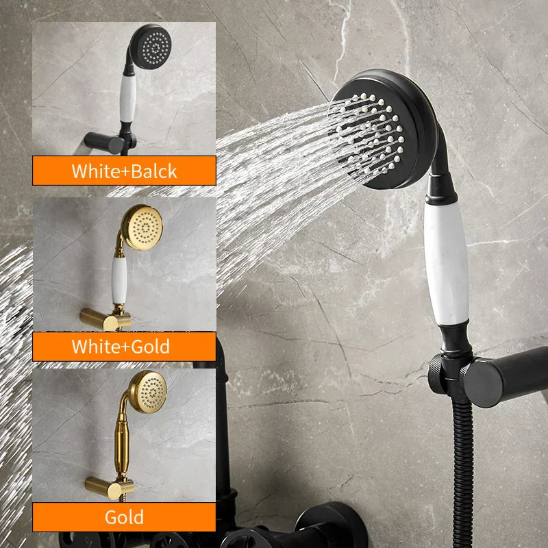 طقم دش حوض استحمام ذهبي DecorBites™ مع تحكم مزدوج يثبت على الحائط