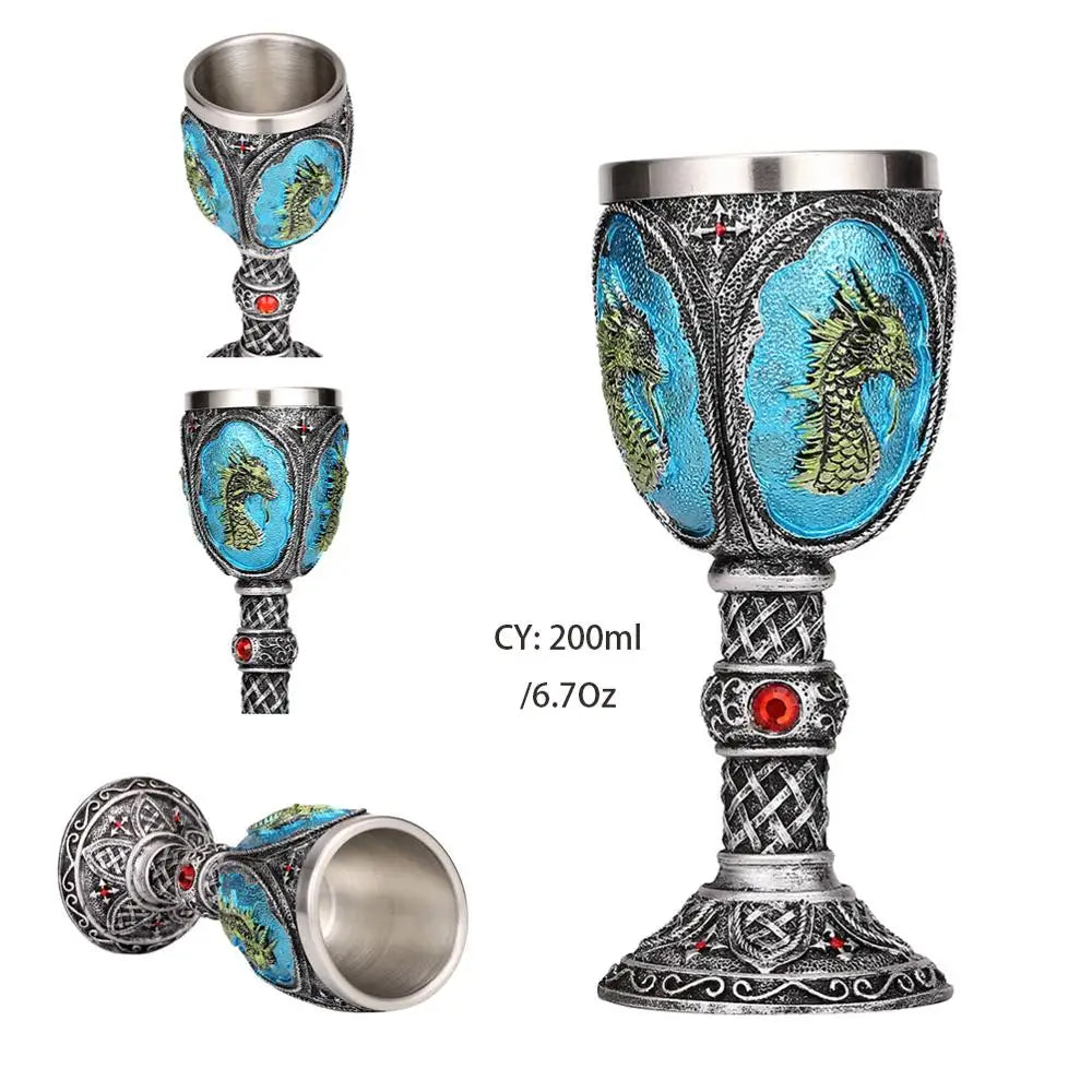 DecorBites™ Dragon Skull Goblet: Gothic Resin Stainless Steel Wine Glass for Cocktail Bar Party