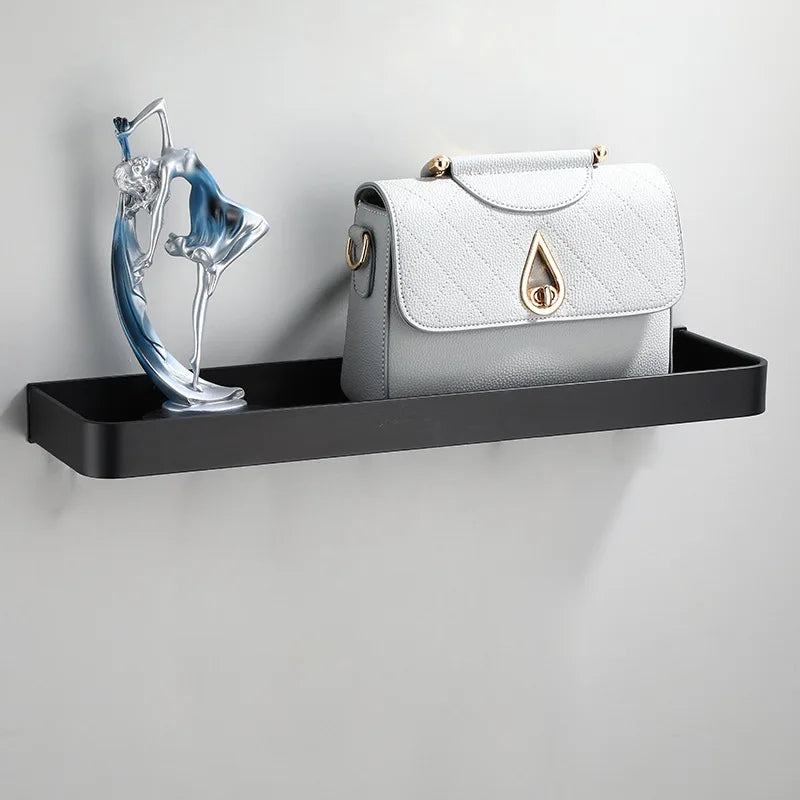 DecorBites™ Black Aluminum Bathroom Corner Shelf Wall Mounted Storage Holder