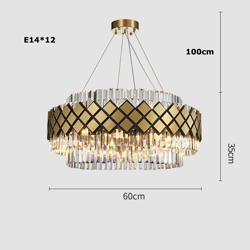 ثريا كريستال ذهبية بتقنية LED بتصميم آرت ديكو من DecorBites™ للمدخل