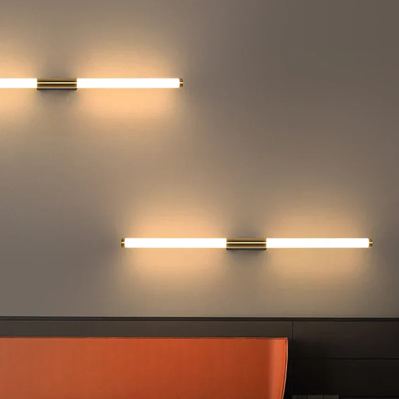 مصباح حائط LED خطي من DecorBites™ أنبوب معدني ذهبي شمعدان لغرفة المعيشة وغرفة النوم والممر