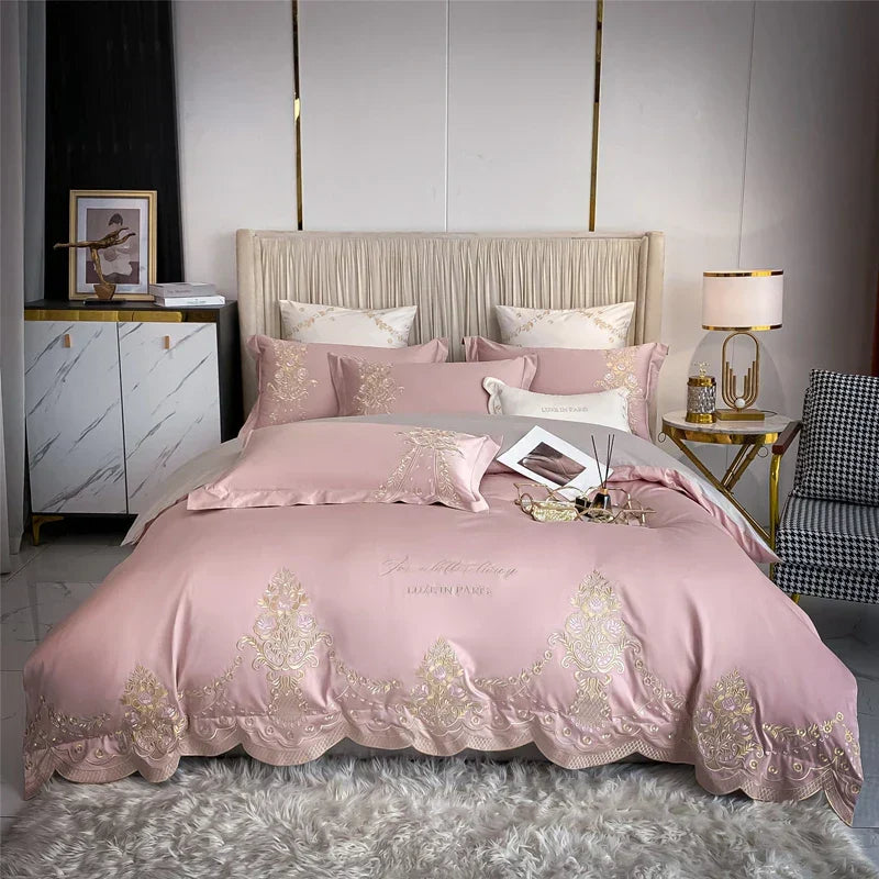 DecorBites™ 1000TC Egyptian Cotton Gold Embroidery 4Pcs Bedding Set - Luxe Chic Collection