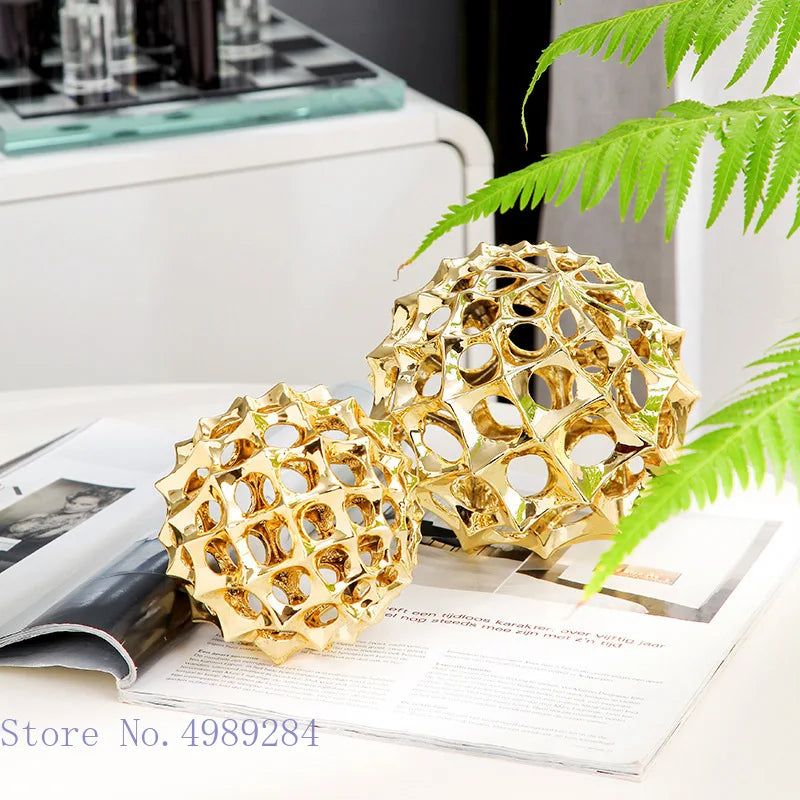 DecorBites™ Golden Metal Hollow Ball Spike Abstract Ornament Home Decor