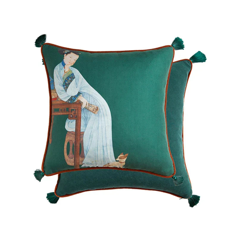 DecorBites™ Court Puppy Print Fur Fringed Bolster Pillowcase Decorative Throw Pillow Cover