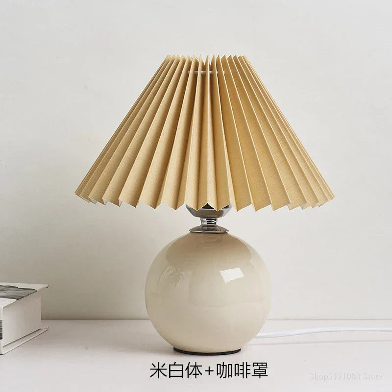 Lampes de table japonaises DecorBites™ en céramique Abat-jour plissé pour salon Éclairage chaleureux pour chambre