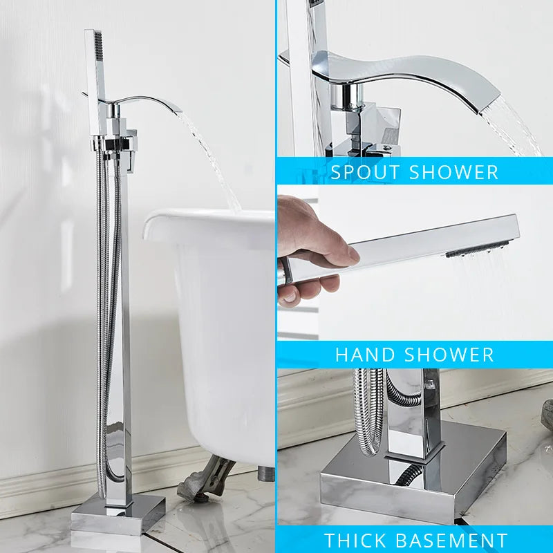DecorBites™ Black Floor Mounted Bathtub Faucet Set with Waterfall Mixer Tap