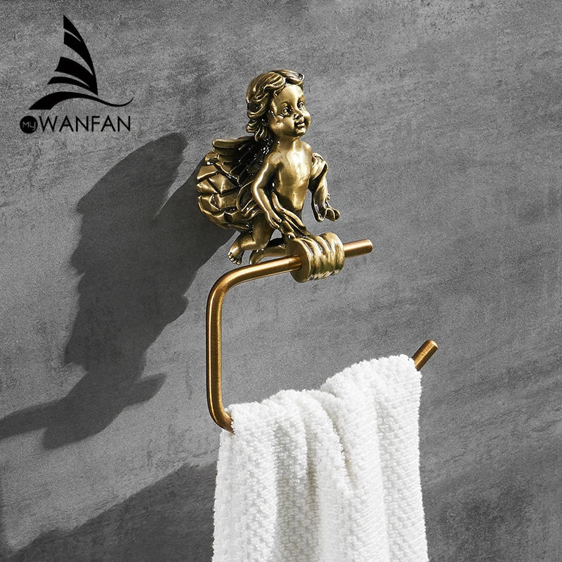 حامل منشفة حلقي بتصميم ملاك من النحاس الذهبي من DecorBites™ للحمام - MB-0786B