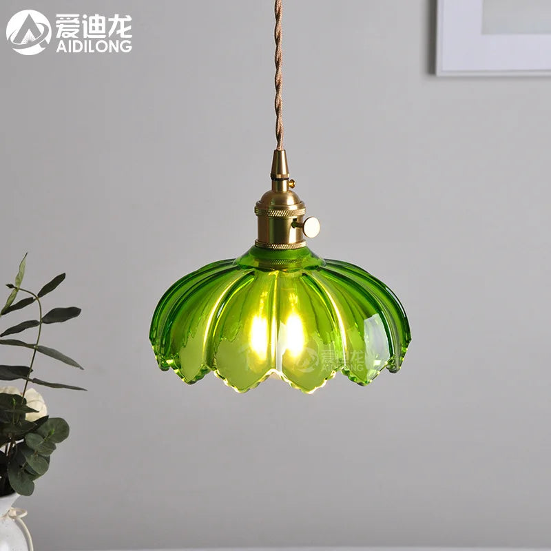 مصباح معلق DecorBites™ من الزجاج الأخضر - مصابيح متدلية نحاسية حديثة على الطراز الاسكندنافي لغرفة النوم، البار، المطعم