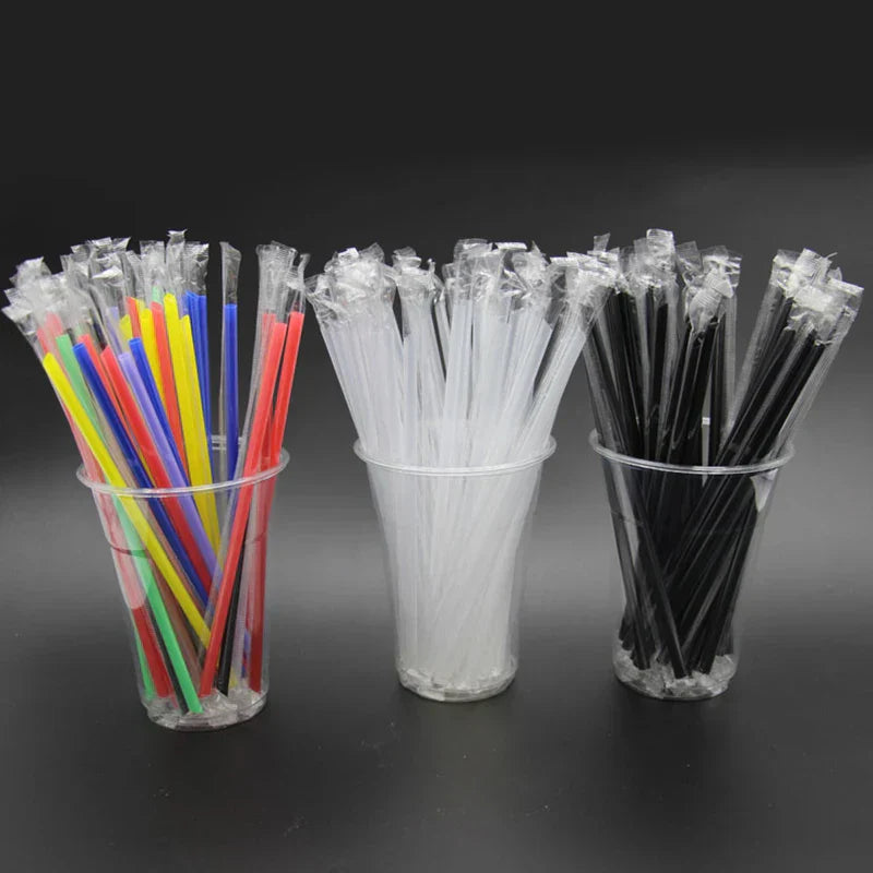 DecorBites™ Clear Individually Wrapped PP Drinking Straws - 100PCS Smoothies Tea Party Durable