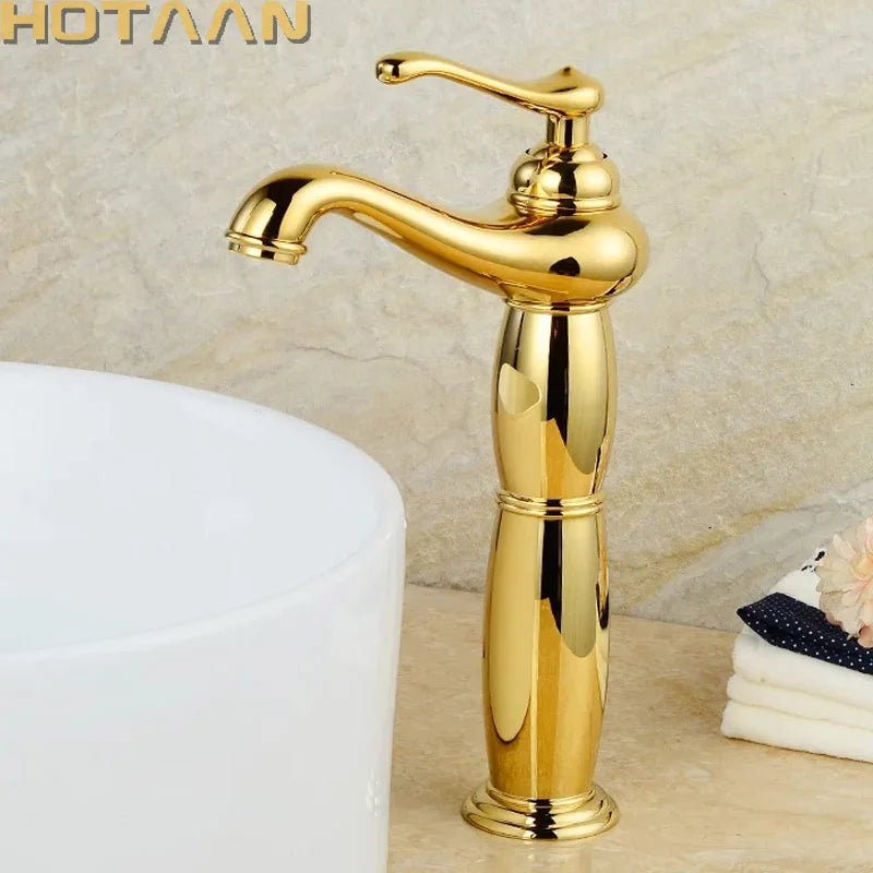 خلاط حوض طويل DecorBites™ Gold Brass: صنبور خلاط طراز أوروبي فاخر Y-5062