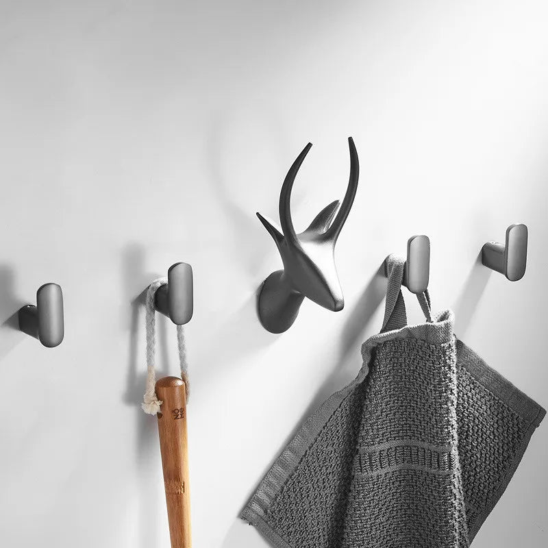 DecorBites™ Gun Grey Robe Hooks: Wall Mount Towel Hanger for Bathroom, Clothes, Hat, Coat