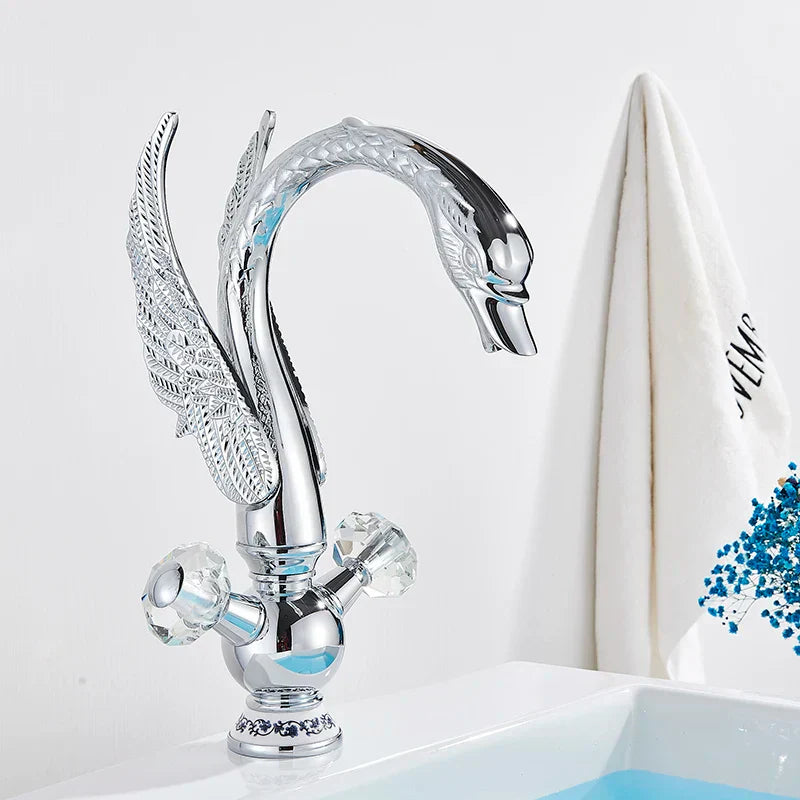 DecorBites™ Gold Brass Black Swan حوض حمام صنبور خلاط فردي فاخر مثبت على السطح