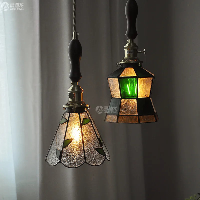 DecorBites™ مصباح معلق نحاسي زجاجي مع مفتاح خشبي: مصباح LED إسكندنافي حديث معلق