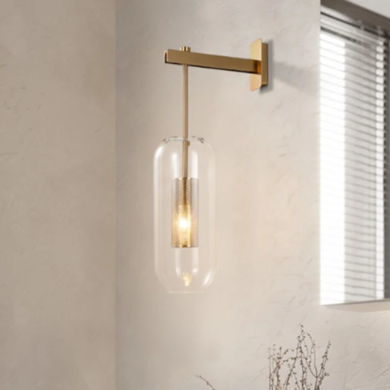 Applique murale en verre doré DecorBites™ : Lampe murale industrielle E14 post-moderne pour la décoration intérieure