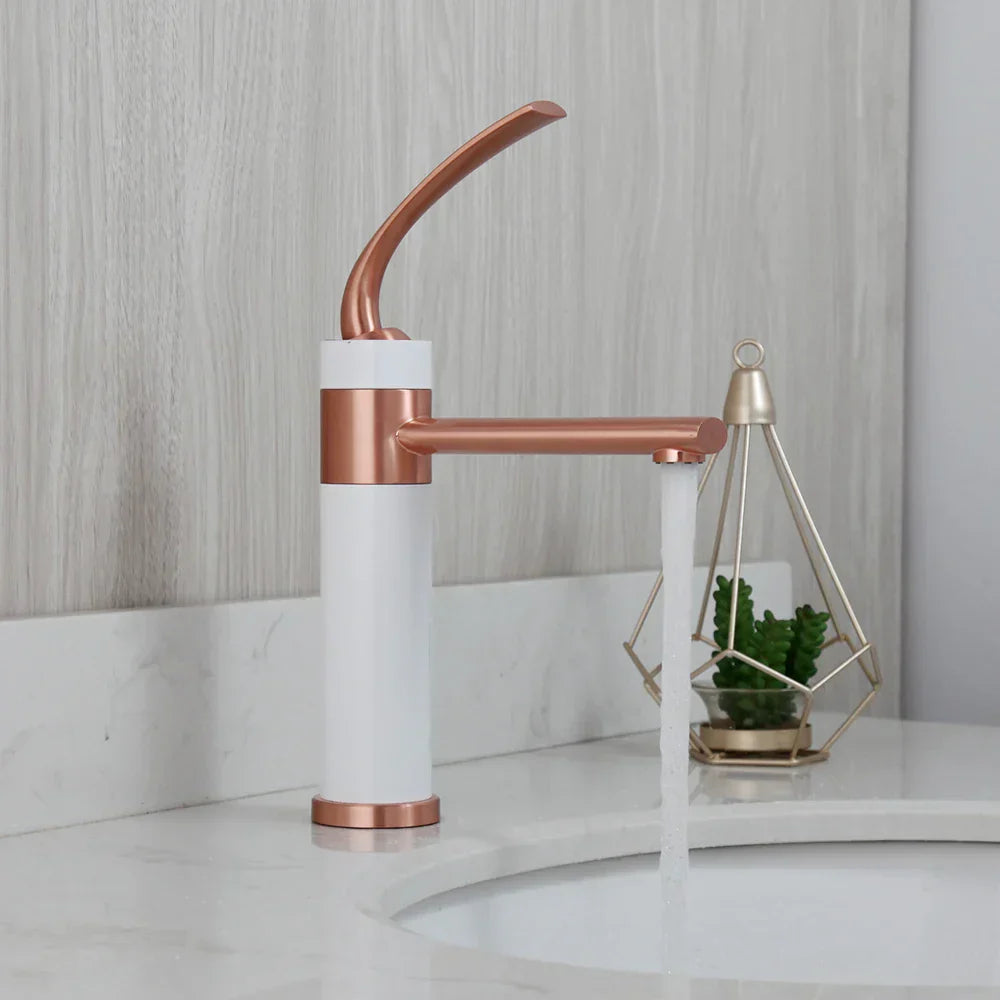 DecorBites™ LED Waterfall Basin Faucet White & Black Mixer Tap Deck Mount Solid Brass