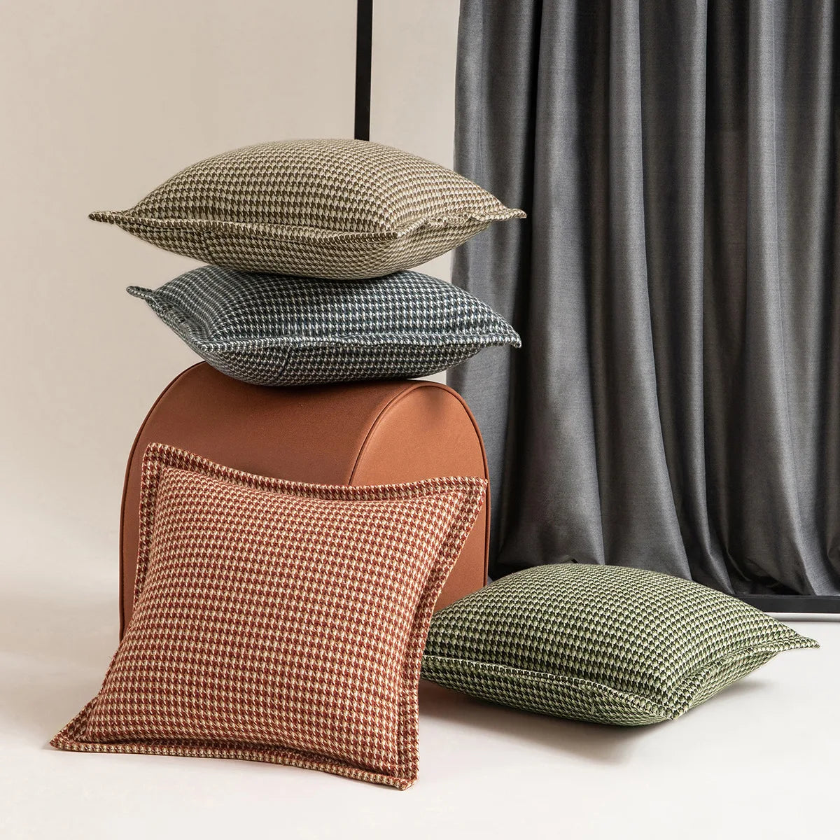 DecorBites™ Houndstooth Jacquard Throw Pillow Covers - Square Cushion Cover