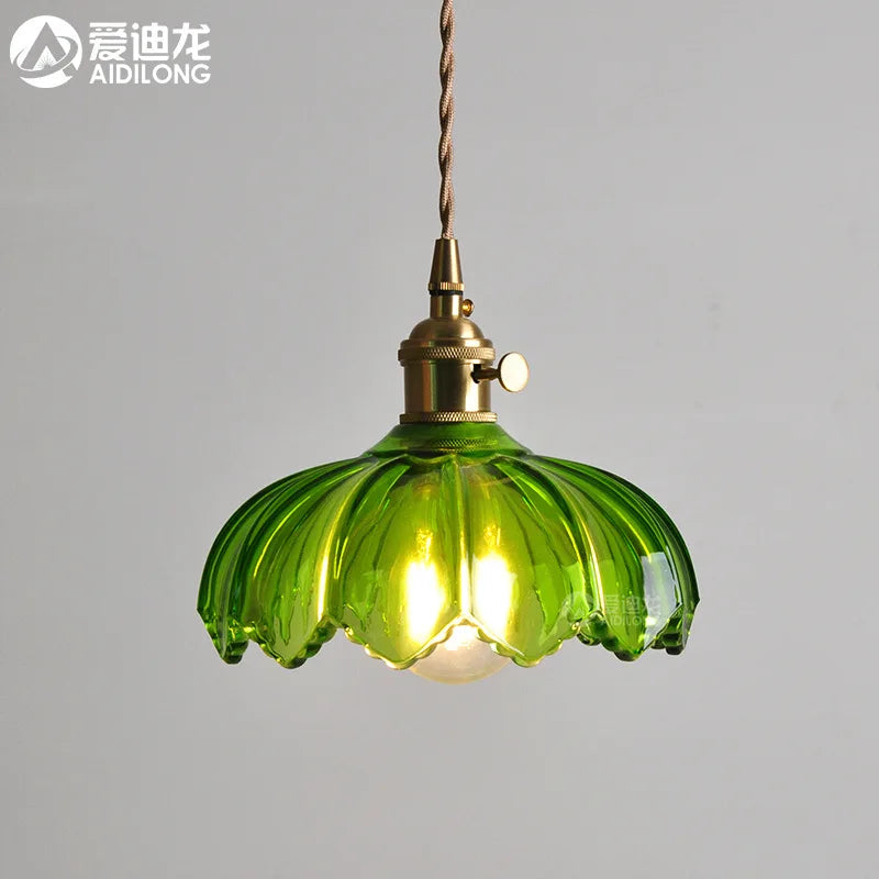 مصباح معلق DecorBites™ من الزجاج الأخضر - مصابيح متدلية نحاسية حديثة على الطراز الاسكندنافي لغرفة النوم، البار، المطعم