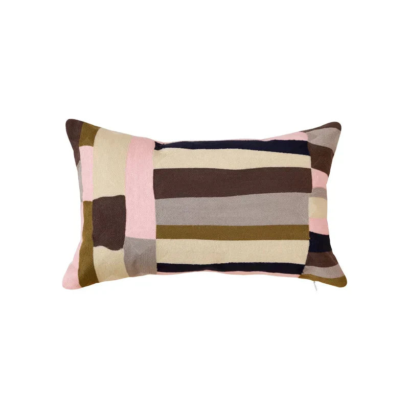 DecorBites™ Geometric Embroidery Pillow Cover 45x45cm/30x50cm Yellow Pink Abstract Design