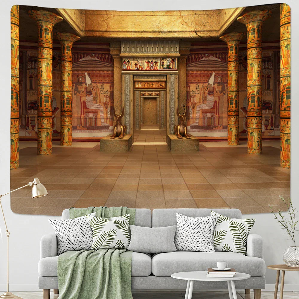 DecorBites™ نسيج معلق جداري بتصميم المباني المصرية للديكور البوهيمي لغرفة النوم