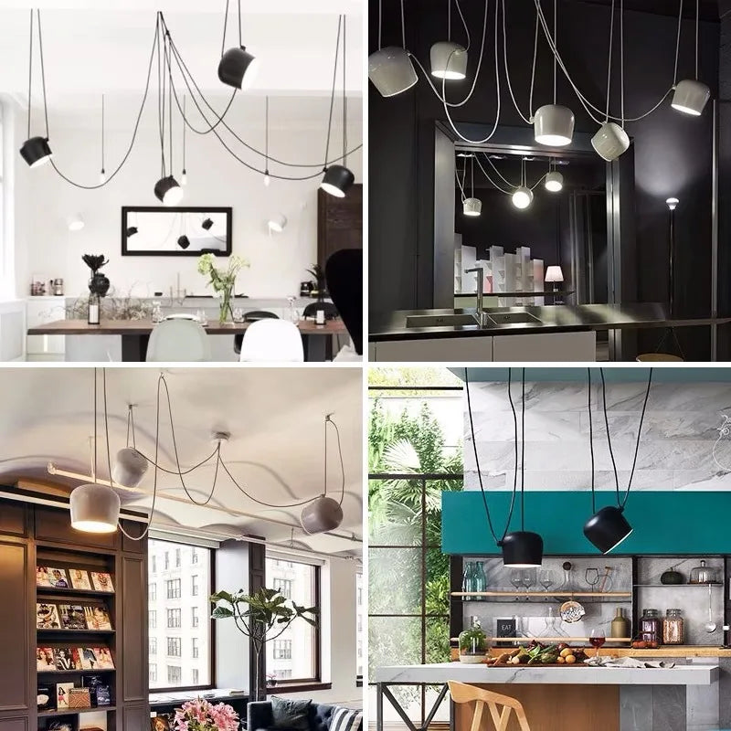 DecorBites™ ثريا LED أسطوانية سوداء للمطبخ والمطعم - مصباح سقف صناعي بتصميم عنكبوتي