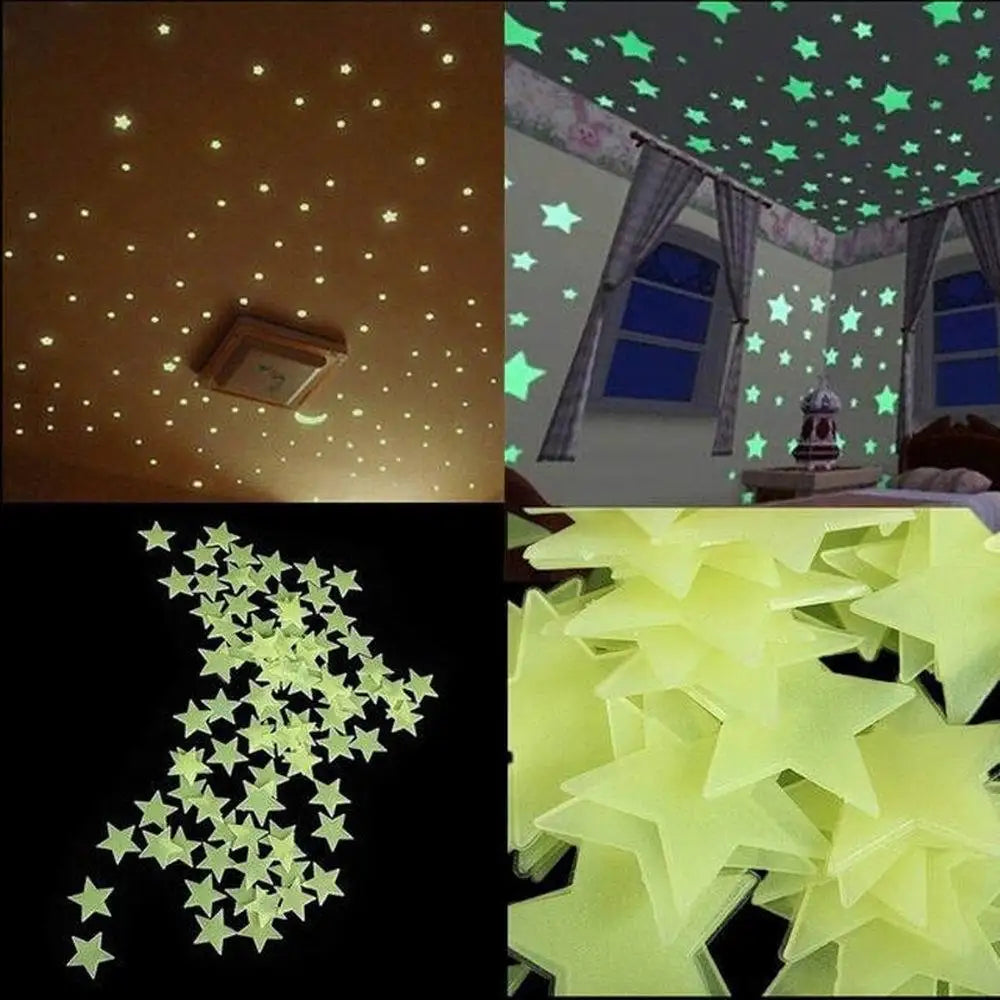 3D Stars Glow Dark Wall Stickers by DecorBites™ – Luminous Fluorescent Home Decor