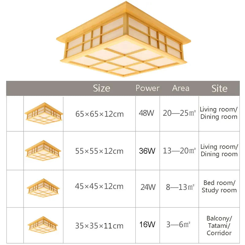 DecorBites™ مصباح سقف ياباني خشبي بتصميم تاتامي، إضاءة LED لغرف الطعام والنوم والدراسة
