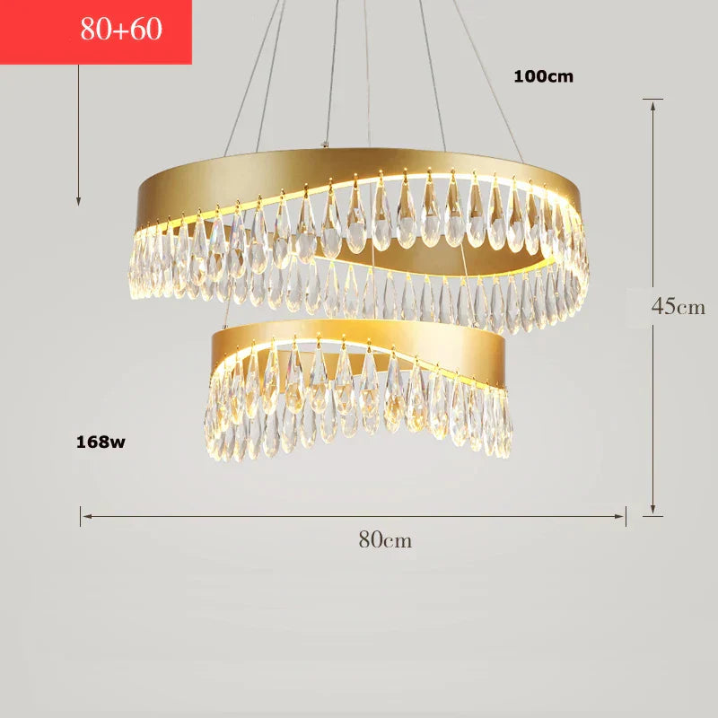 DecorBites™ ثريا ذهبية كريستالية من الفولاذ المقاوم للصدأ لغرفة الطعام