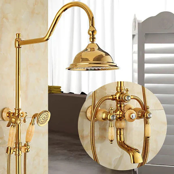 طقم دش حمام DecorBites™ نحاسي ذهبي جاد، صنبور دش مطري يدوي يثبت على الحائط
