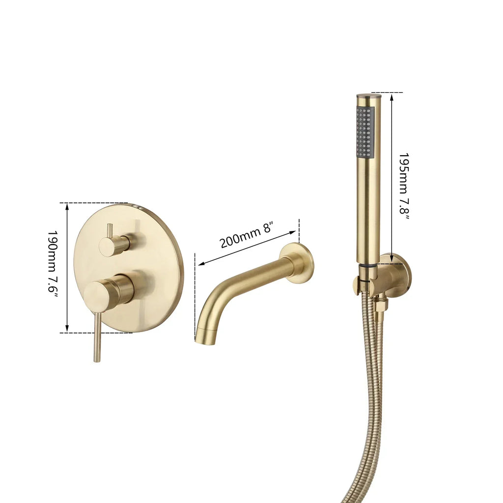 DecorBites™ Brush Gold Bathroom Shower Tub Faucet Wall Mount Golden Plated Mixer Tap