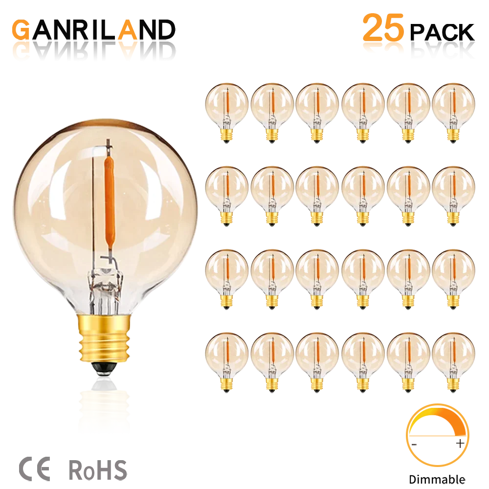 DecorBites™ G40 Amber Glass Warm White LED String Lights for Patio Decor, Dimmable 1W Eqv
