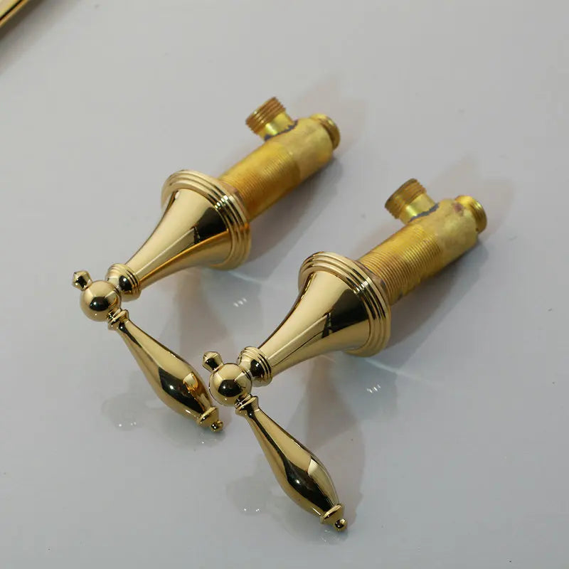 DecorBites™ Golden Plated 2-Handle Bathroom Faucet Wall Mount Waterfall Basin Mixer