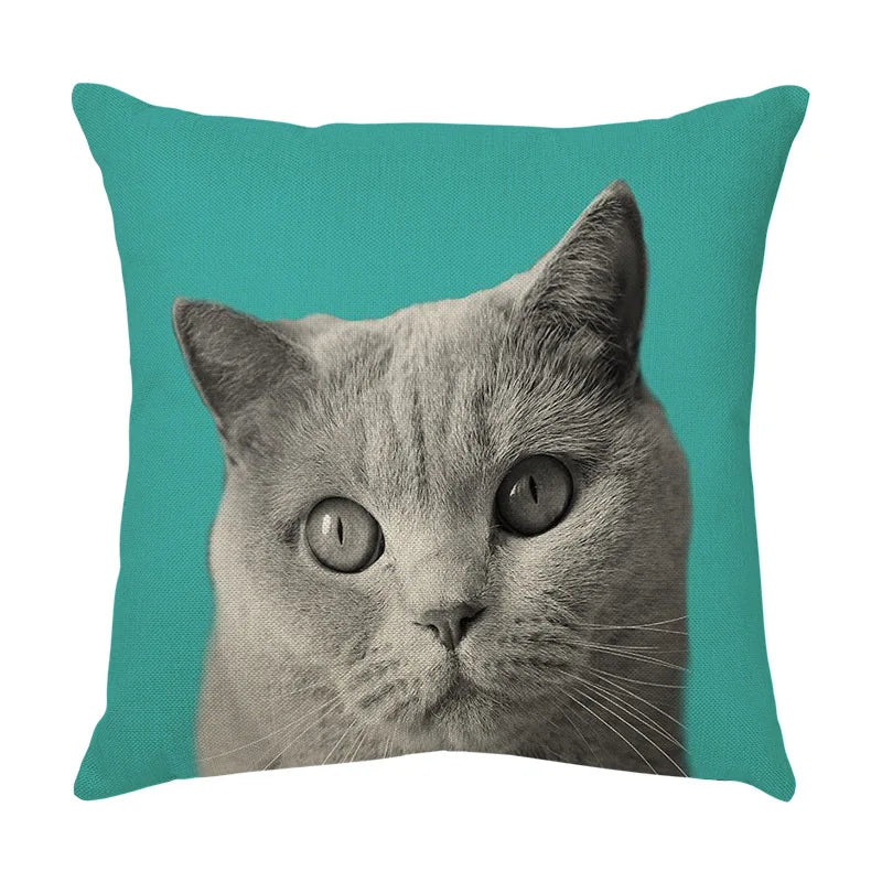 DecorBites™ غطاء وسادة مزخرف بتصميم وجه قطة لطيفة من الكتان الناعم لأريكة المنزل