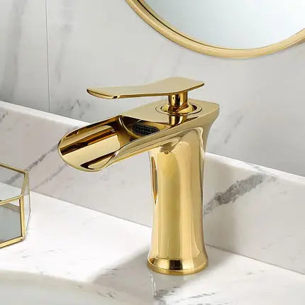 DecorBites™ Grey Waterfall Brass Basin Faucet - Hot Cold Mixer Tap for Bathroom Sink