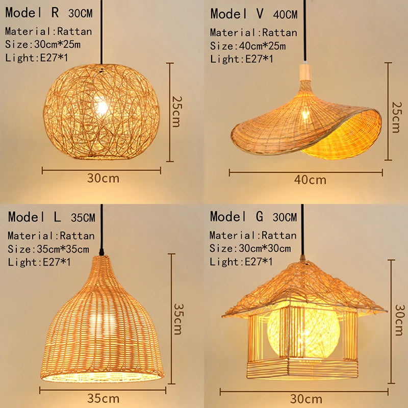 Handwoven Rattan Bamboo Pendant Light in Black