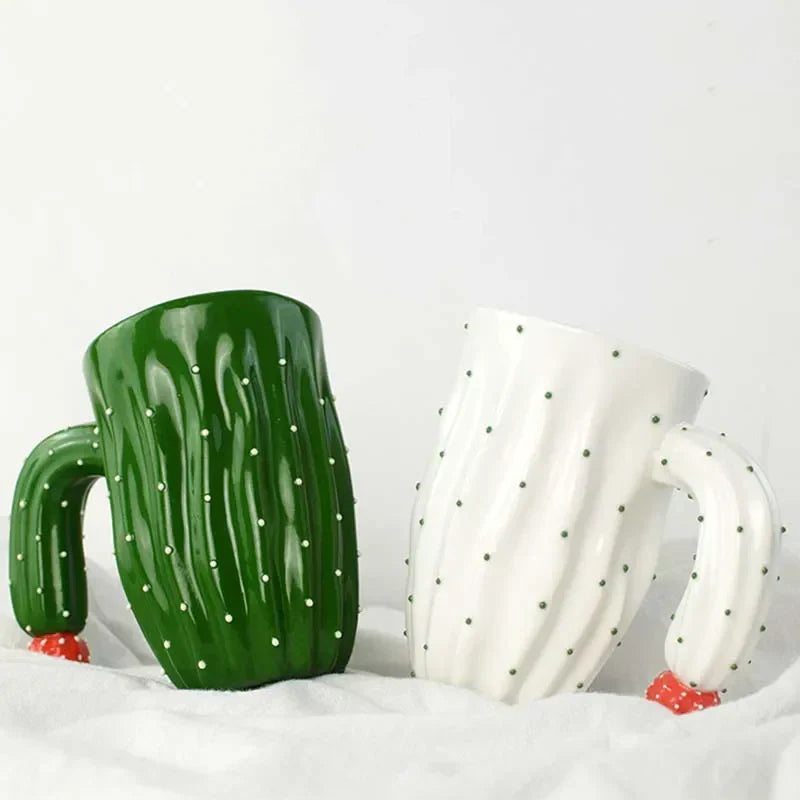 DecorBites™ 3D Cactus Style Ceramic Mug with Special Handle - Tea, Coffee, Milk Cup