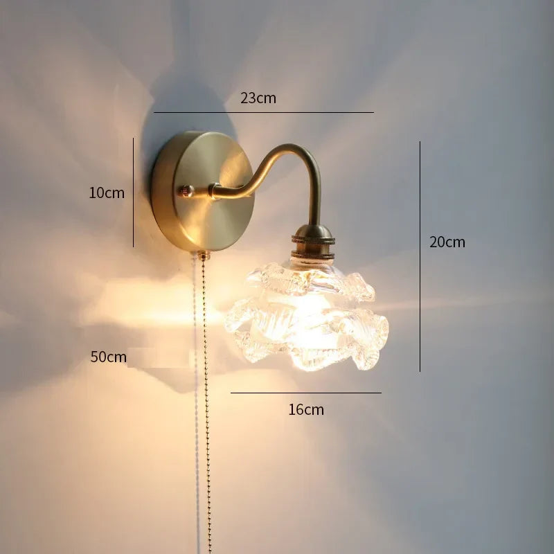 أضواء جدارية زجاجية ونحاسية LED DecorBites™ مع مفتاح بسلسلة سحب لمرآة غرفة نوم المنزل والحمام
