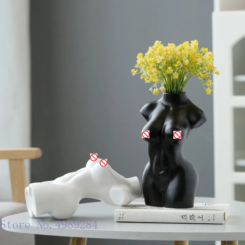 DecorBites™ Abstract Nude Female Ceramic Vase Black White Home Decor Ornament